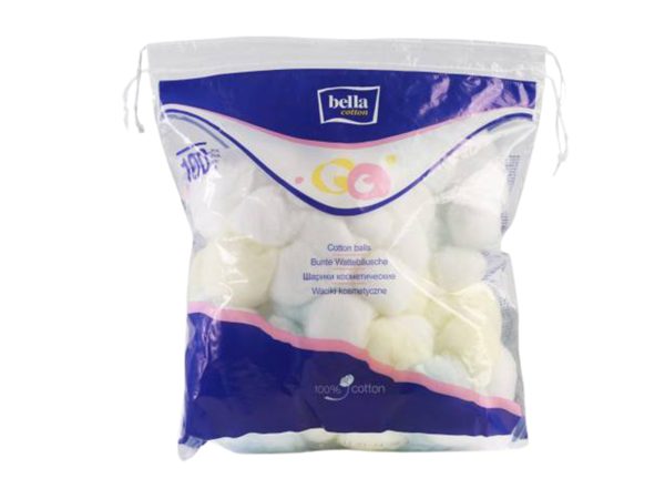 A bag of cotton balls on a white background.