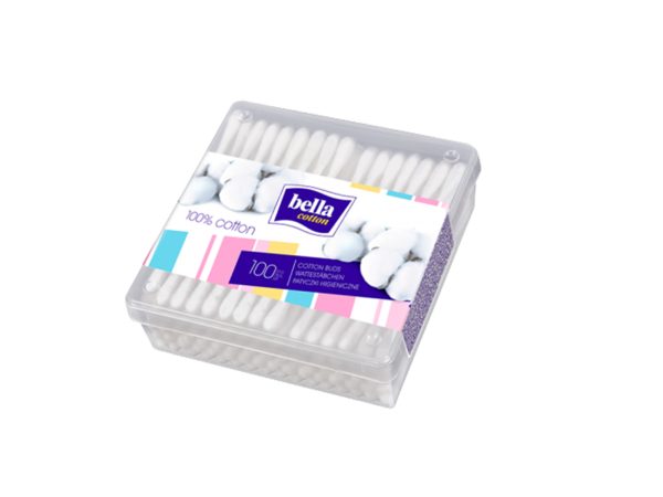 A box of Bella Cotton Buds Zipper 100's on a white background.