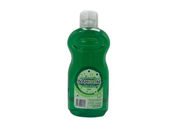 A bottle of green liquid on a white background.